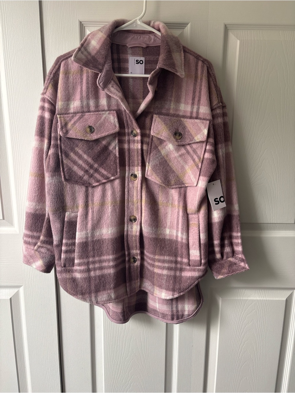 SO Pink Plaid Shacket with Button Front